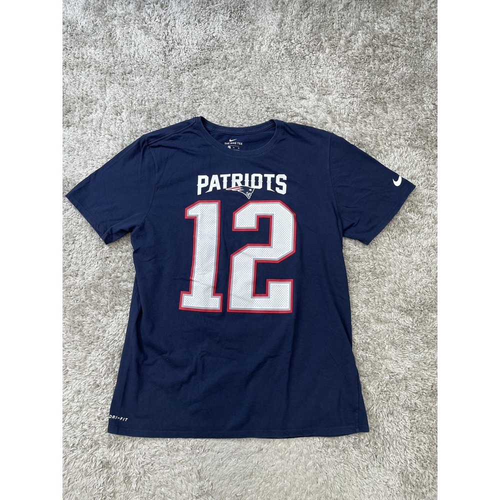 New England Patriots Shirt Tee Mens XL Navy NFL Football Nike Dri-FIT Brady 12